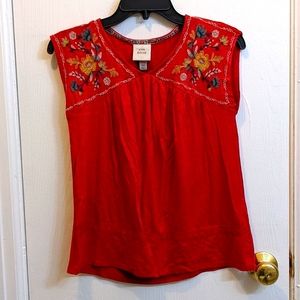 Embroidered red tank
